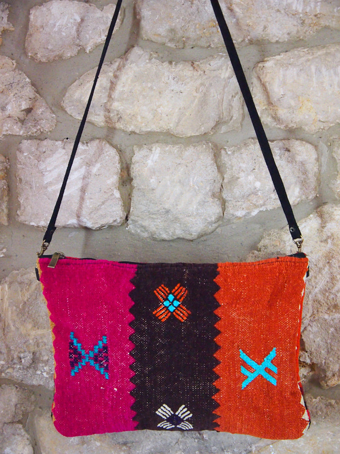 Berber shoulder pouch - pink/brown/orange