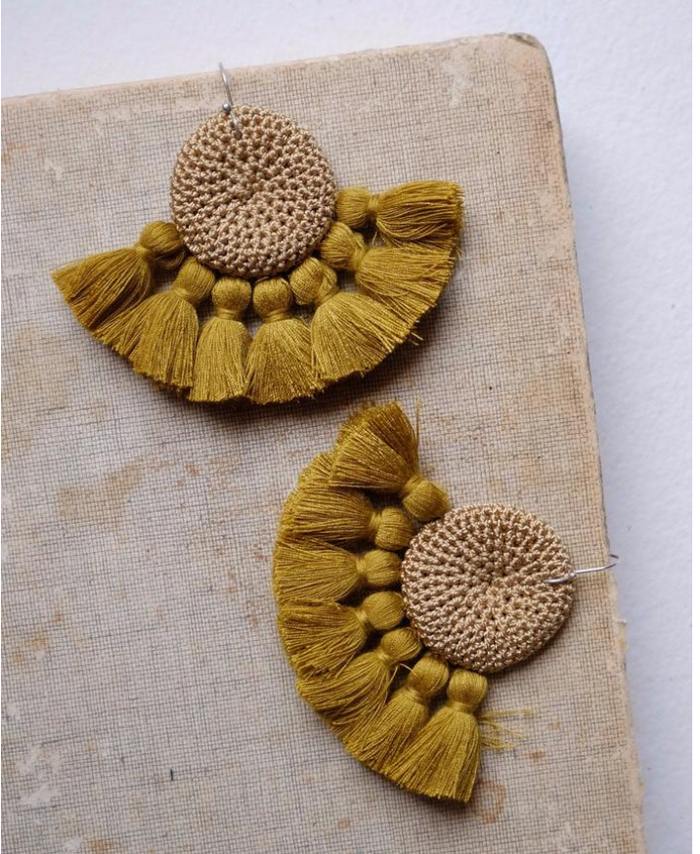 Crochet Disc Tassel Earring-Cumin and Cumin