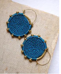 Hebba Crochet Disc Earrings-Turquoise