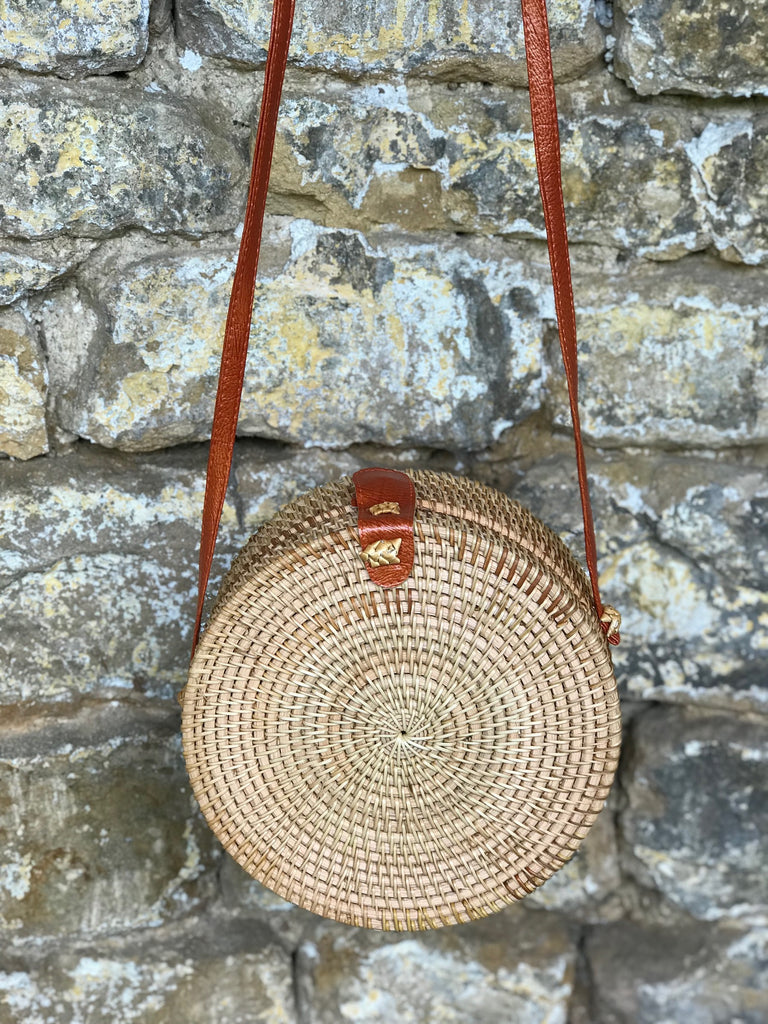 Handmade Round Golden Rattan Basket