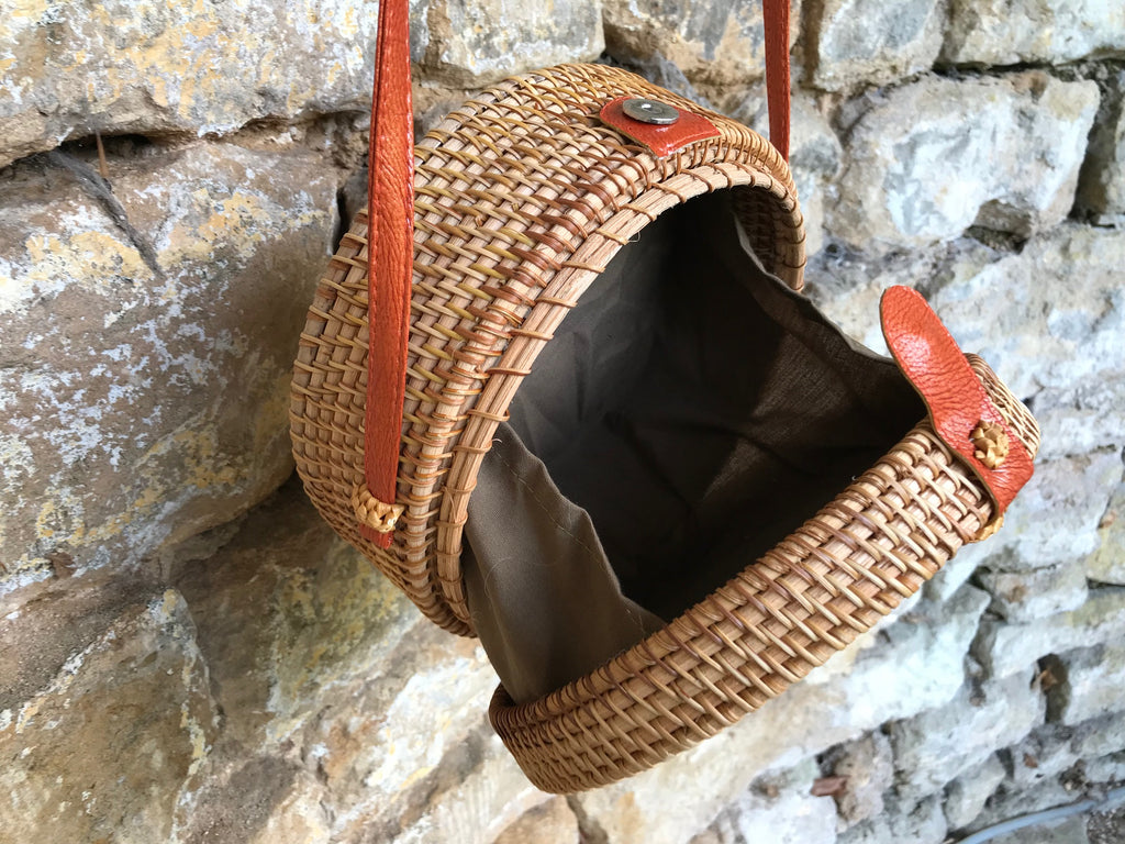 Handmade Round Golden Rattan Basket