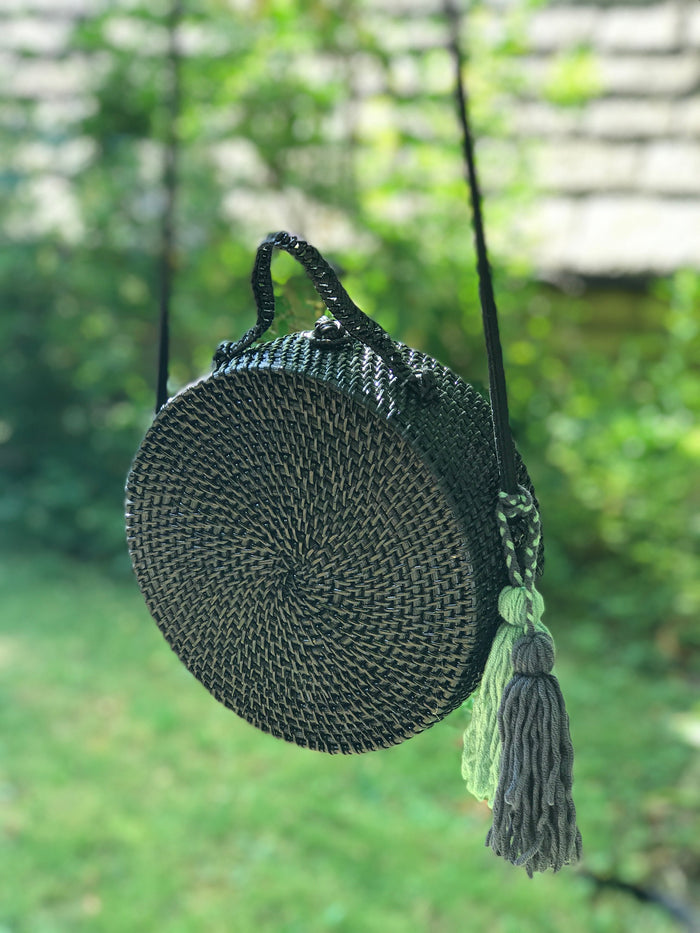 Handmade Round Rattan Basket-Black