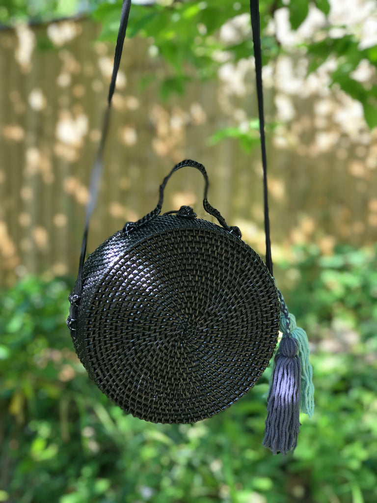 Handmade Round Rattan Basket-Black