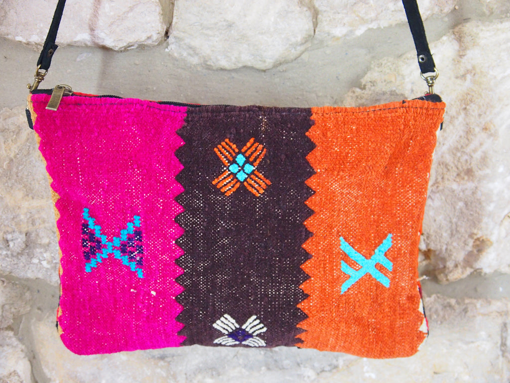Berber shoulder pouch - pink/brown/orange