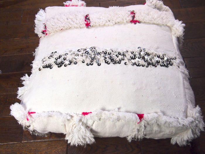 Vintage Moroccan Handira Floor Cushion-White