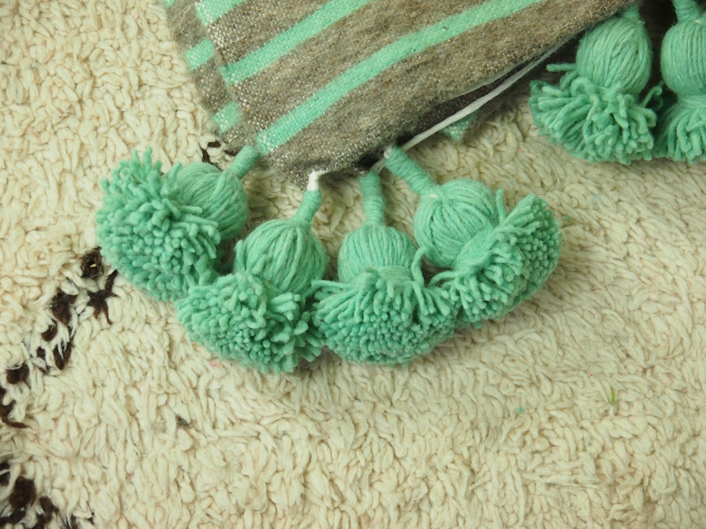 Wool Pom Pom Blanket-Green