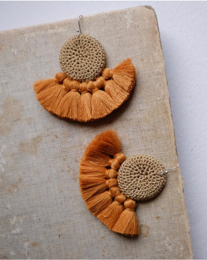 Crochet Disc Tassel Earring-Cumin and Turmeric