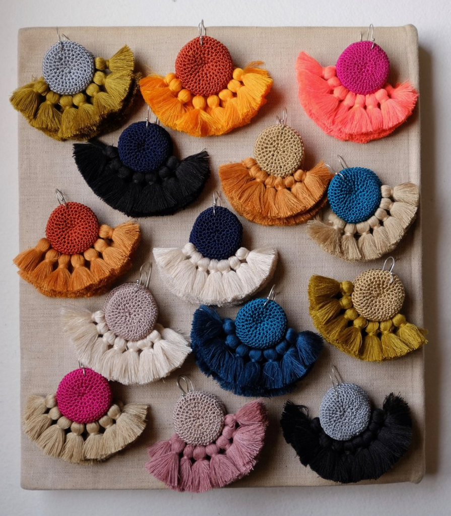 Crochet Disc Tassel Earring-Cumin and Turmeric